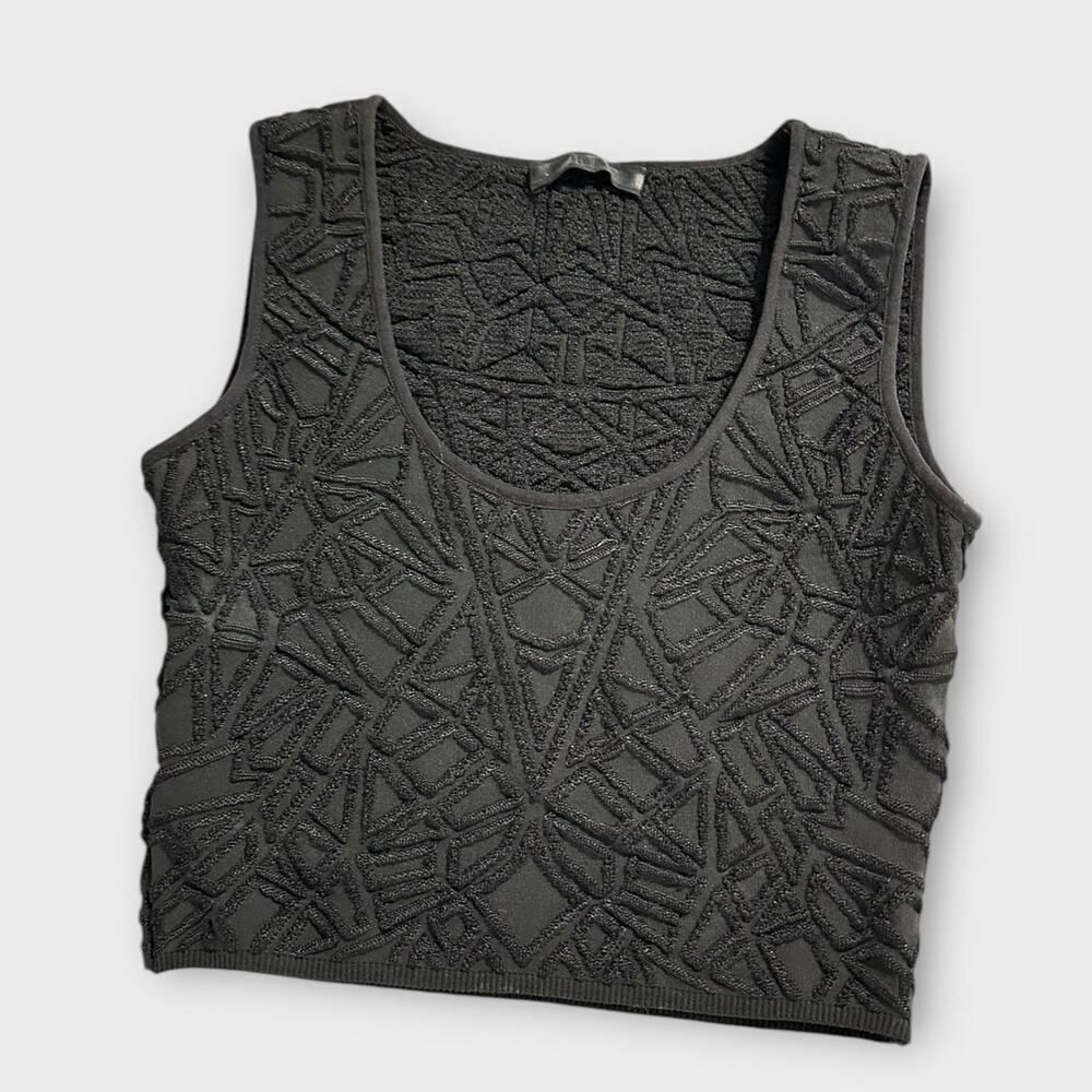 RVN Cropped Tank Top Women's XS Black Textured Scoop Neck Wide Strap